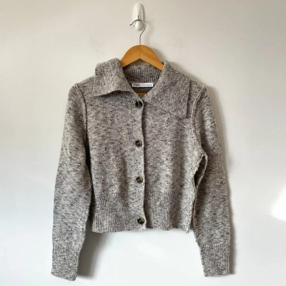 Zara Wool Blend Button Collar Knit Cardigan Heather Grey Size Medium - Picture 5 of 10